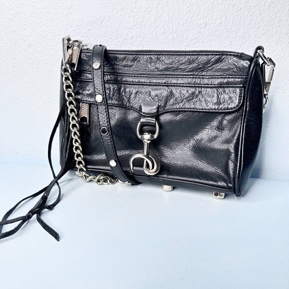 Rebecca Minkoff Mini MAC Crossbody Bag Black Leather Gold Chain Strap Purse - Picture 1 of 5